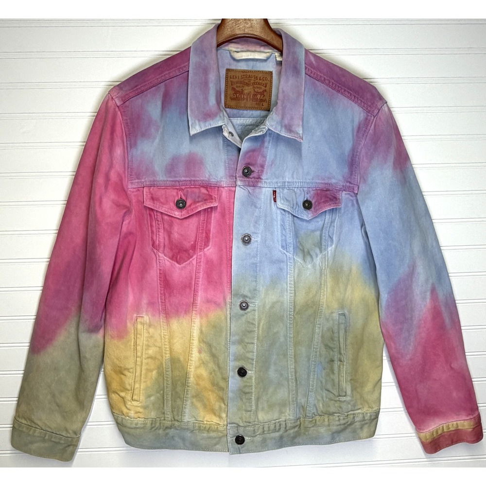 Levi's Men Tie Dye Trucker Jacket Pastel Denim Large L Dead Head Lover - Picture 3 of 11